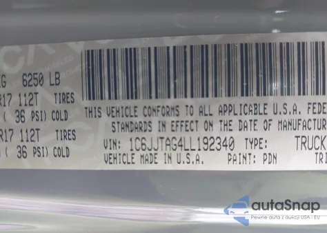 2020 Jeep Gladiator Sport S 4X4 from USA, damaged, VIN 1C6JJTAG4LL192340